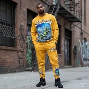 Yellow Graphic Sweatpants for Men